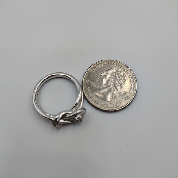 Sterling Silver 925 Designer Pave Diamond Knot Design Ring Sz 7 - Picture 15 of 15